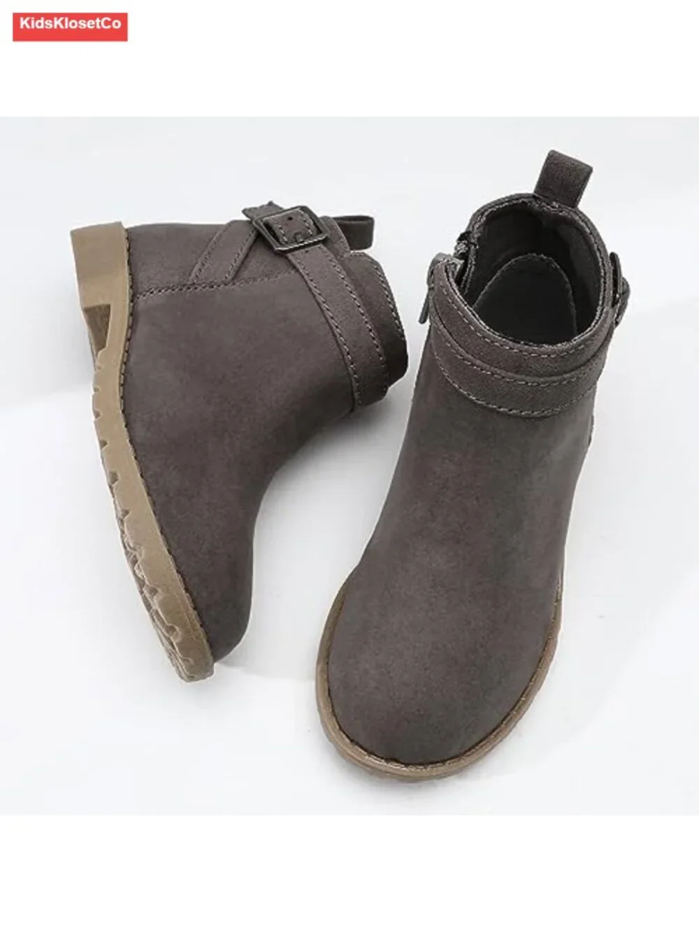 Girls Suede Ankle Boots Side Zipper Low Heel Toddler